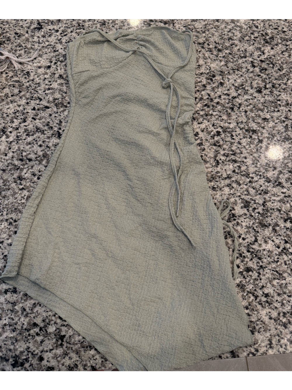 Light Olive Green Textured Drawstring dress